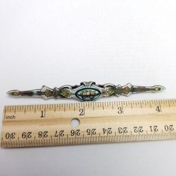 Vintage Richard Hemsley Long Sterling Silver Enamel Brooch Art Nouveau Antique - Picture 3 of 11